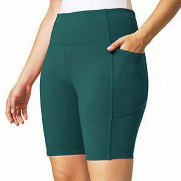 Mondetta Pants - Mondetta Ladies Biker Short sz M Green High Waist Pockets Moisture Wick
